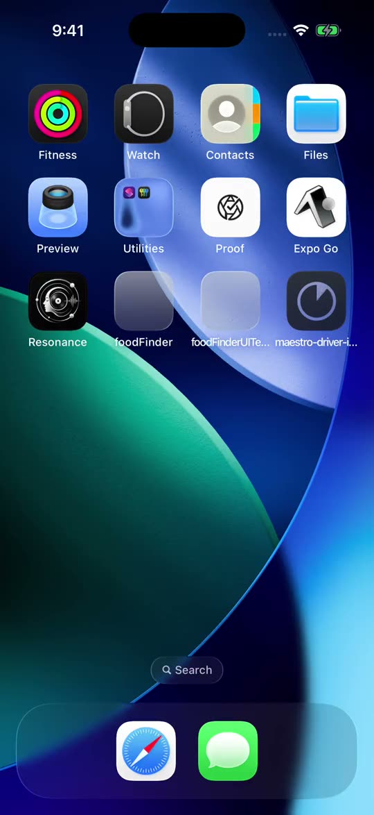 An iOS Home Screen with the Resonance Friends Listening widget